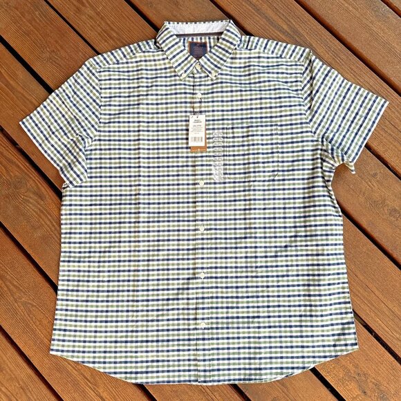 Denver Hayes Button Down Classic Green Plaid Short Sleeve Shirt Casual 2XL - Picture 1 of 10